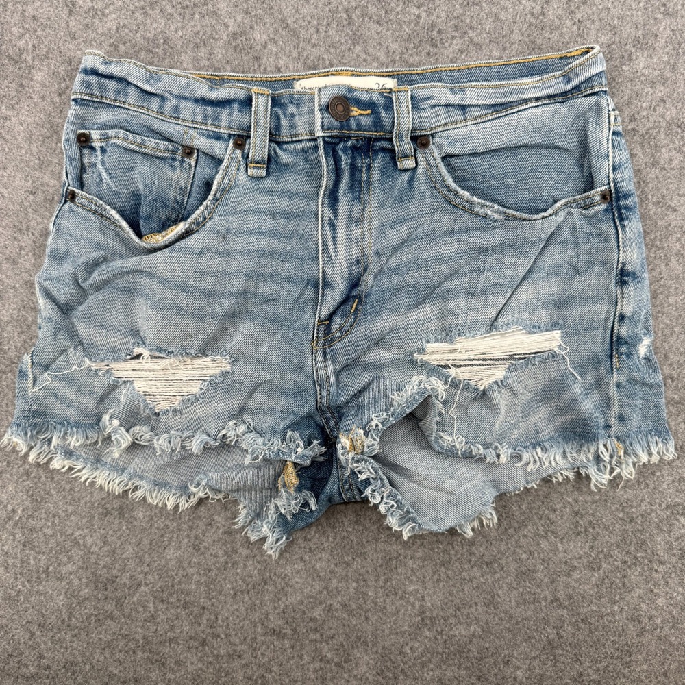 Abercrombie & Fitch Shorts Womens 26 Mid Rise Boyfriend Blue Distressed EUC